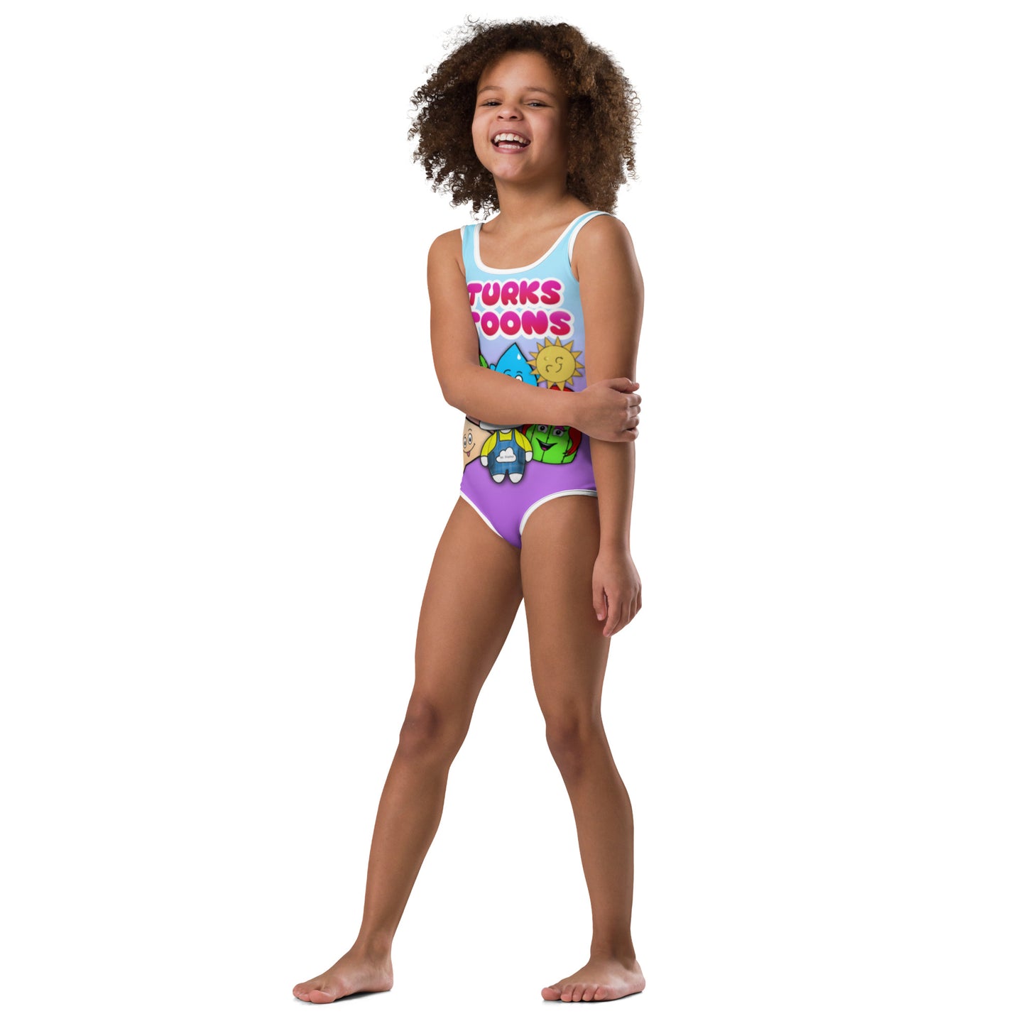 Blue and Purple Turks Toons All-Over Print Kids Swimsuit