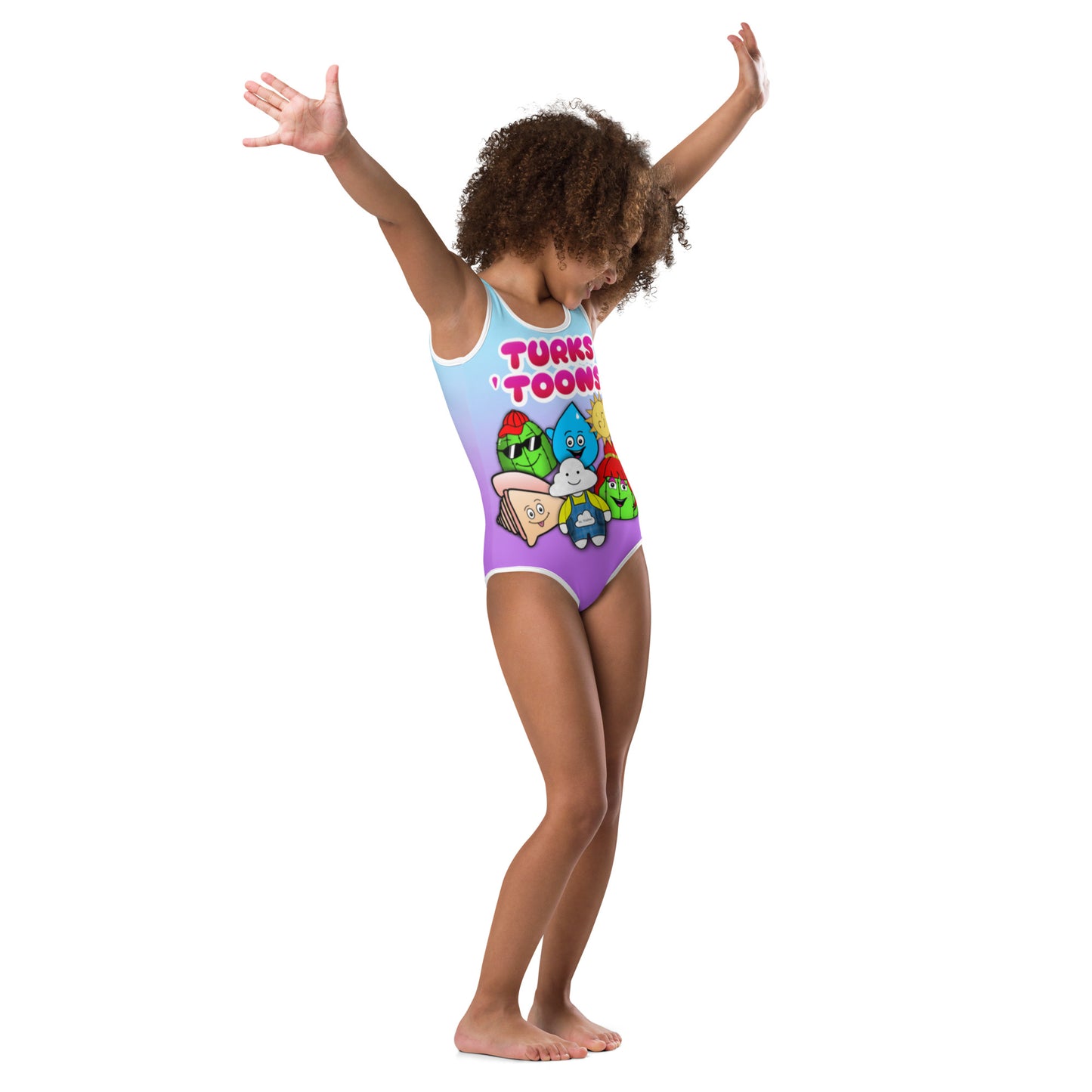 Blue and Purple Turks Toons All-Over Print Kids Swimsuit